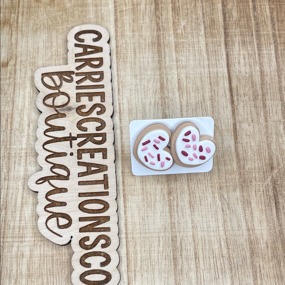 Cookie Heart Sprinkles Stud Earrings - Pink & White
